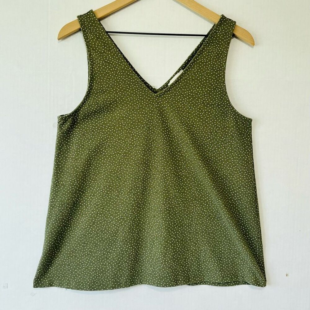 LOFT Outlet Olive Green With White Polka Dots Sleeveless Top   Sz L
